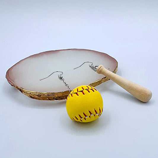 Asymmetrical Softball Bat & Softball Drop 3D Earrings
