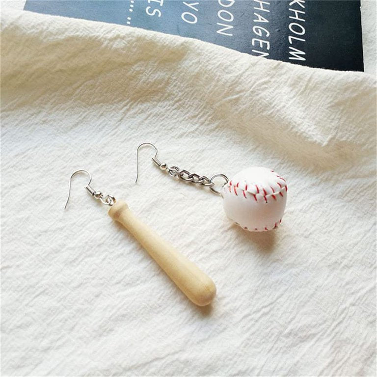 Asymmetrical Baseball Bat & Baseball Drop 3D Earrings