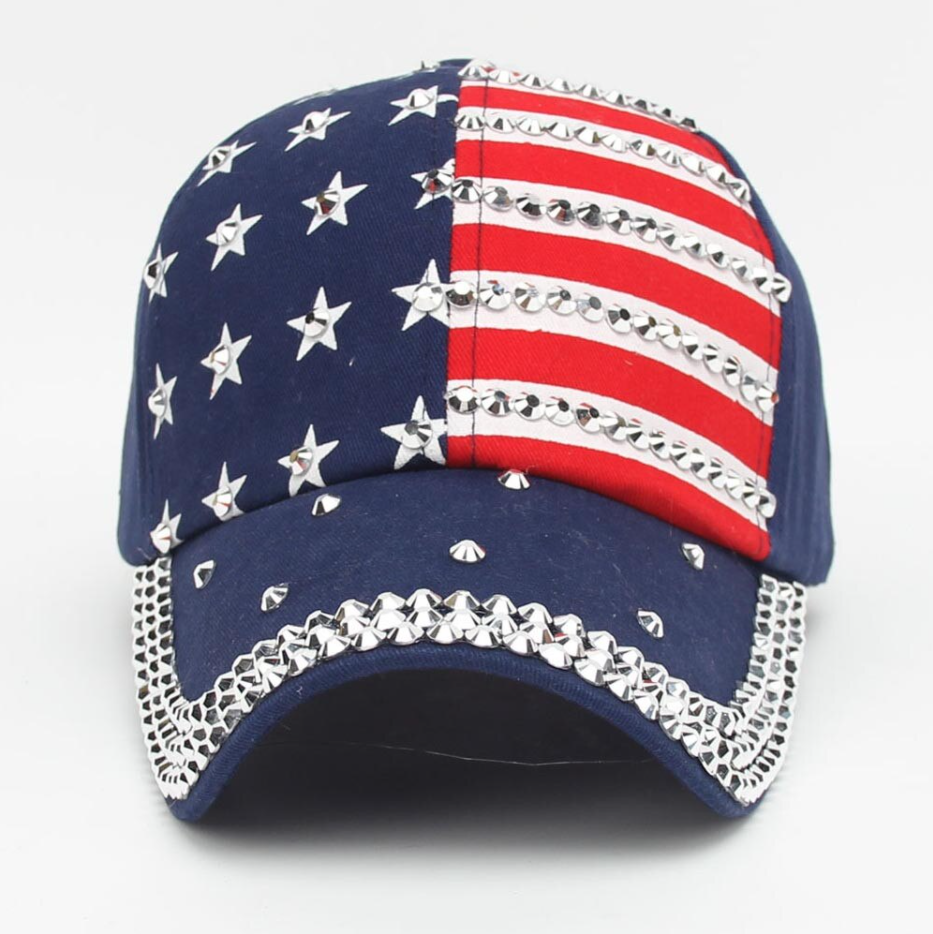 Crystal Blue American Flag Baseball Cap