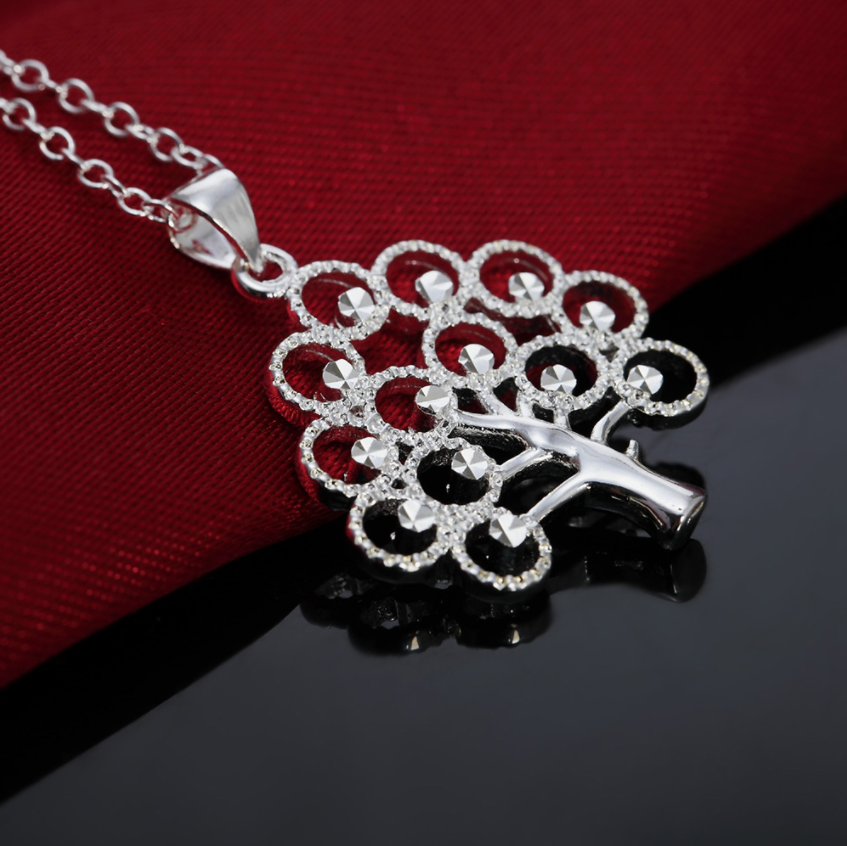 Blossoming Silver Crystal Tree Pendant Necklace
