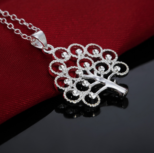 Blossoming Silver Crystal Tree Pendant Necklace