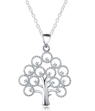 Blossoming Silver Crystal Tree Pendant Necklace