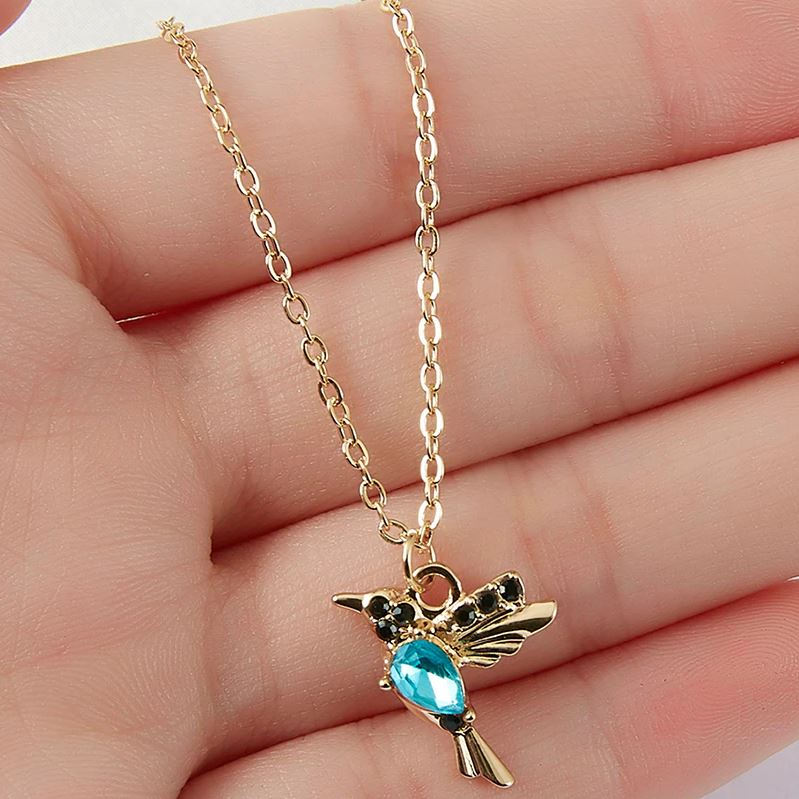 Red Crystal Hummingbird Charm Pendant Necklace