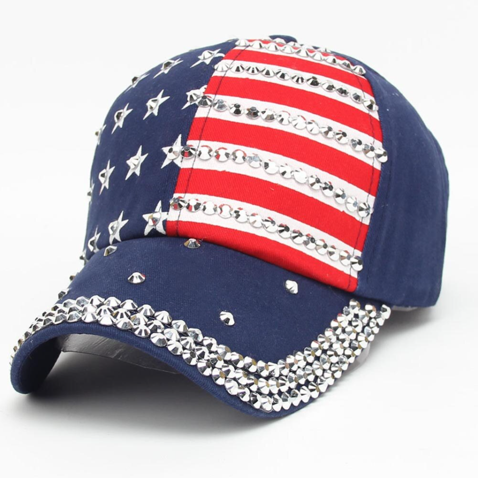 Crystal Blue American Flag Baseball Cap
