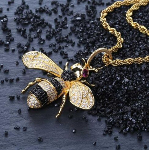 Silver Honey Bee Crystal Pendant Necklace