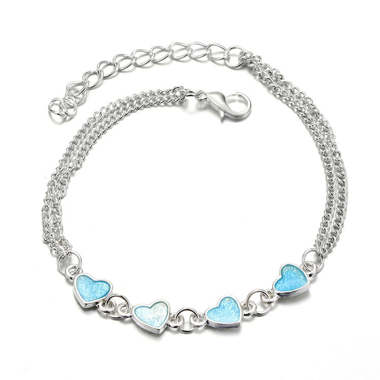 Glow in the Dark Silver Heart Anklet, Bracelet