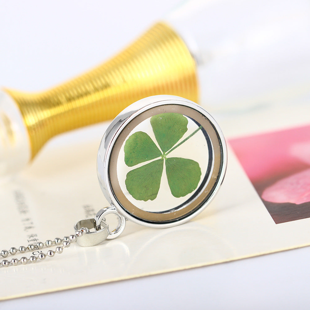 Gold Four (4) Leaf Clover, St Patricks Day, Green Necklace Pendant Resin - Good Luck