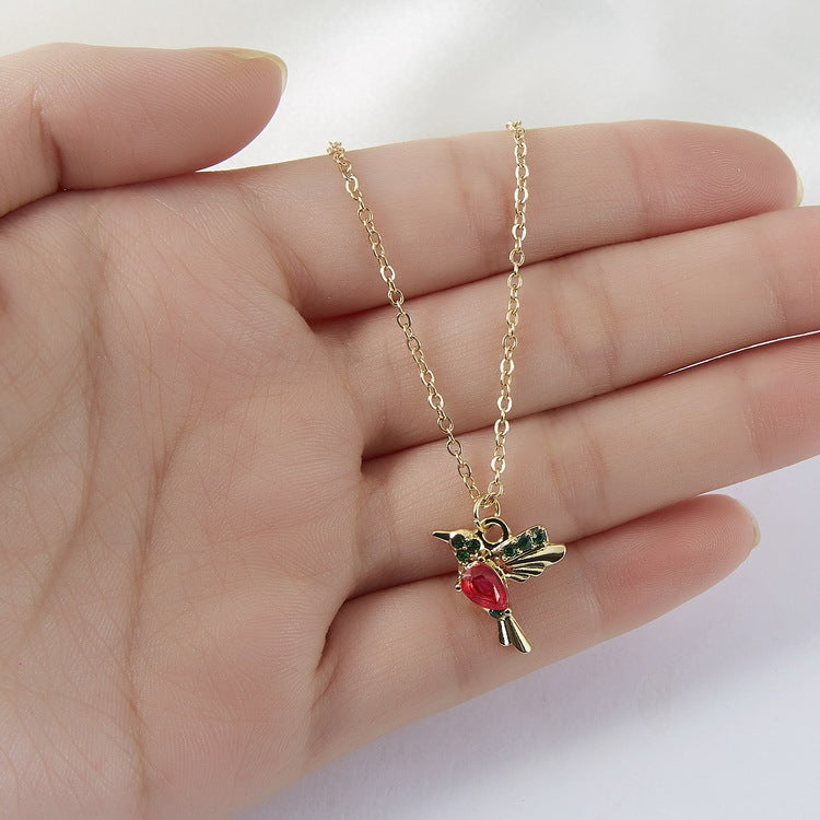 Red Crystal Hummingbird Charm Pendant Necklace