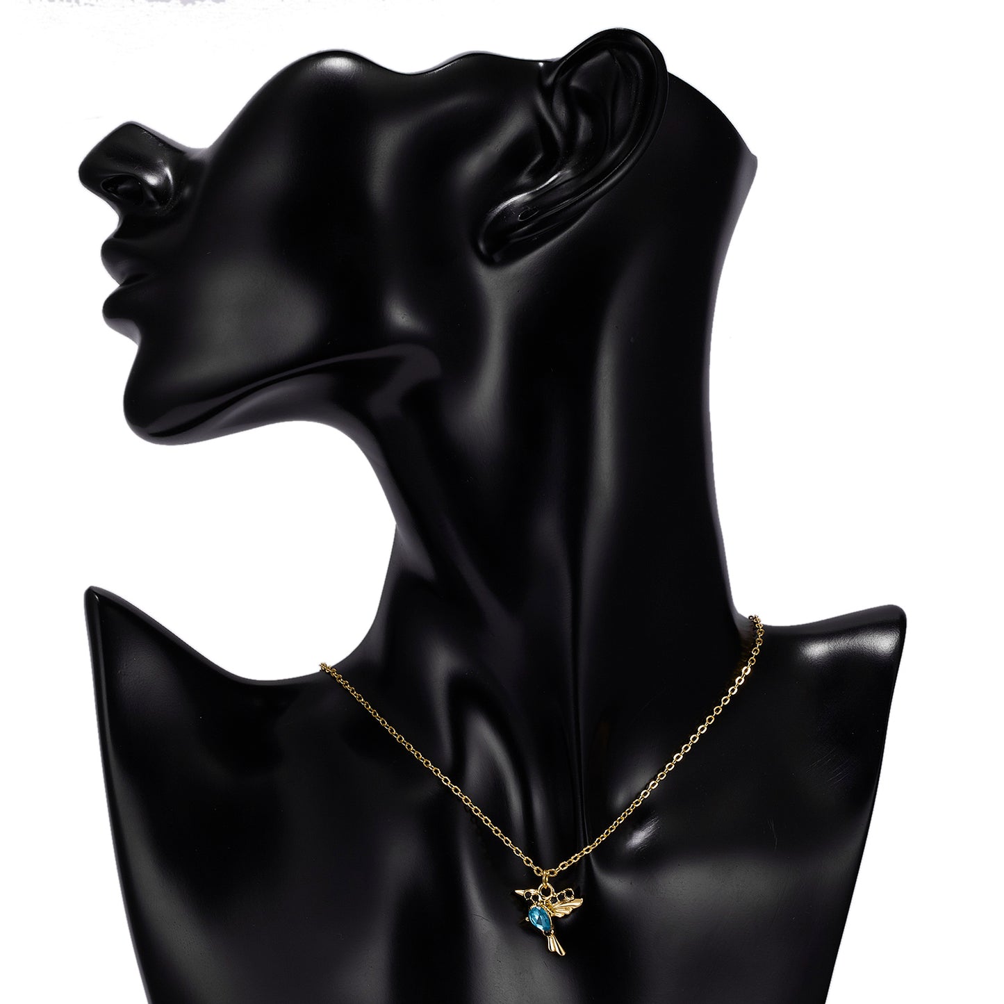 Blue Crystal Hummingbird Charm Pendant Necklace