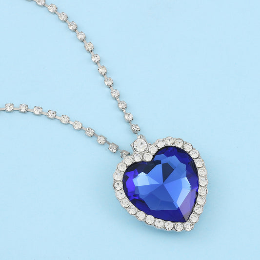 "Heart of the Ocean" Titanic Inspired Blue Diamond Sapphire Heart Necklace
