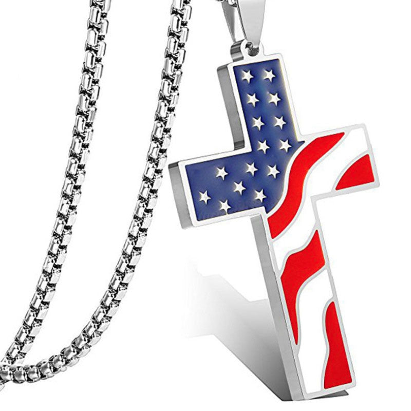 Gold American Flag Cross Necklace