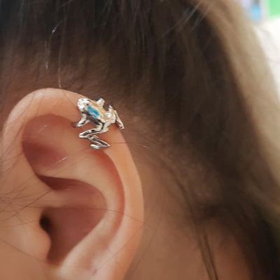 Cute Silver Frog Cuff Earrings –