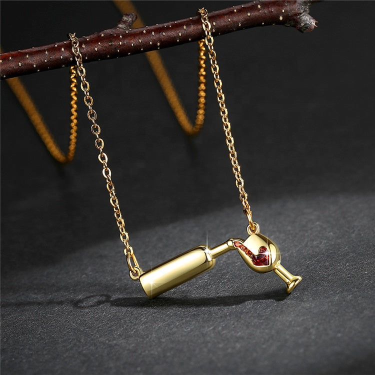 Pour a Bottle of Wine Gold Necklace