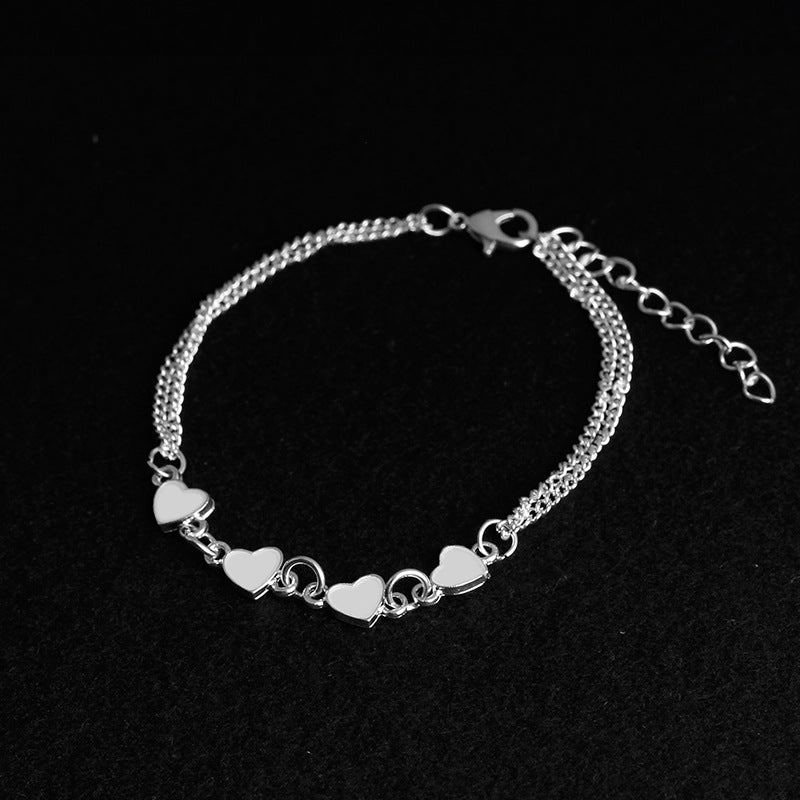 Glow in the Dark Silver Heart Anklet, Bracelet