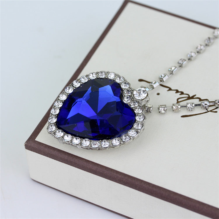 "Heart of the Ocean" Titanic Inspired Blue Diamond Sapphire Heart Necklace