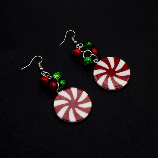 Peppermint Candy, Jingle Bells Christmas Earrings