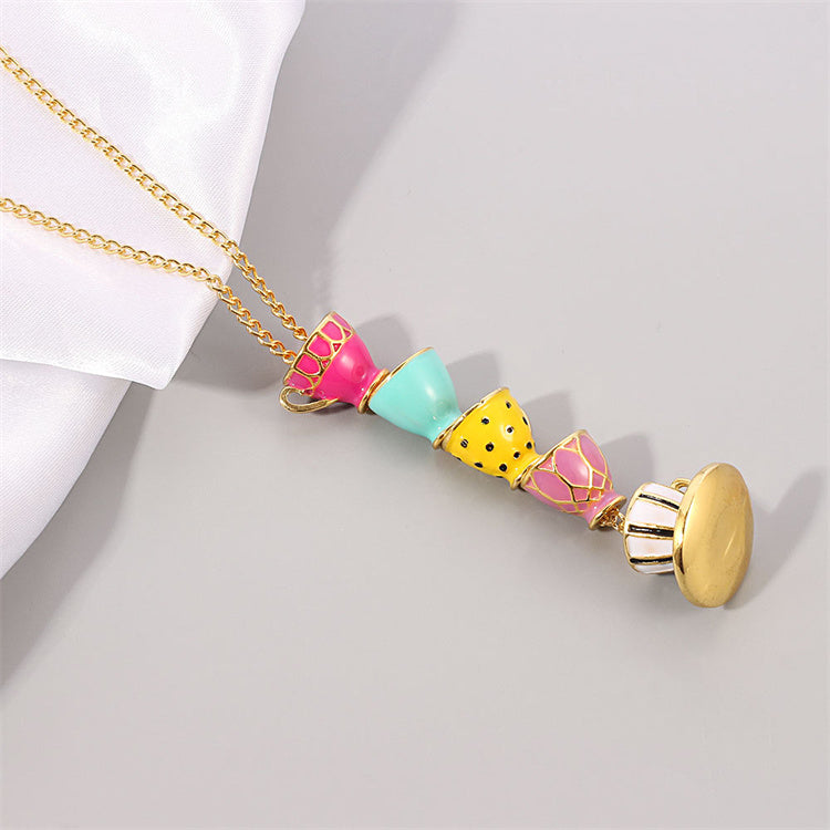 Pastel Stacked Teacups Tea Cup Necklace - Pink, Blue, Yellow, White, Red