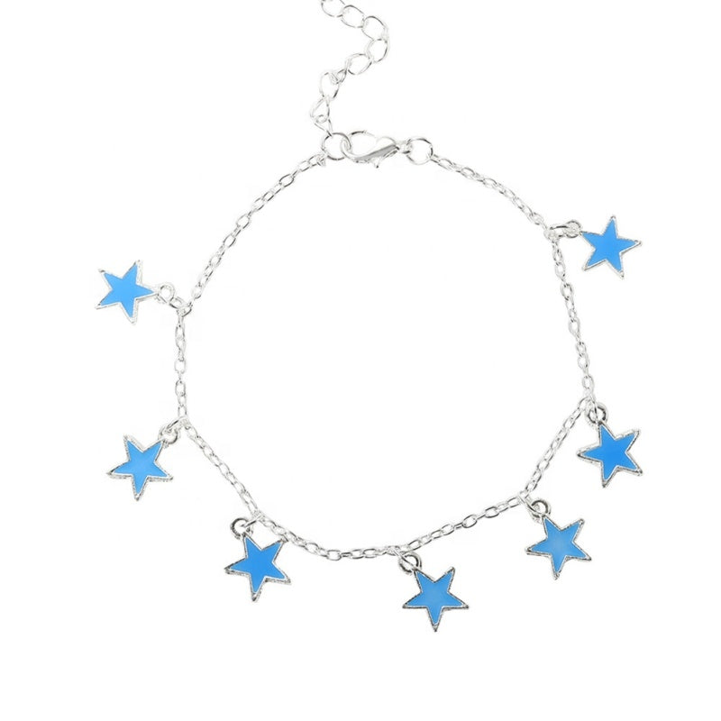 Glow in the Dark Silver Star Anklet, Bracelet