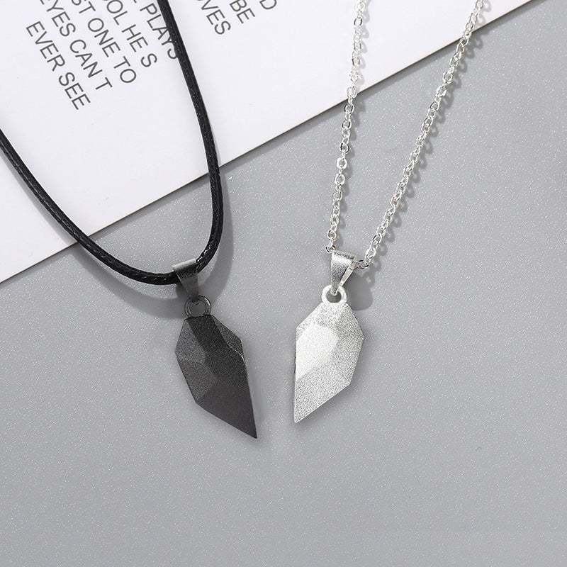 Magnetic Black and White Heart Two Piece Necklace for Couple