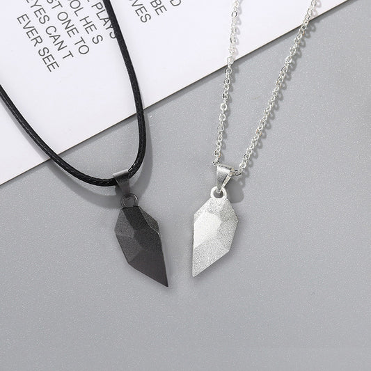 Magnetic Black and White Heart Two Piece Necklace for Couple