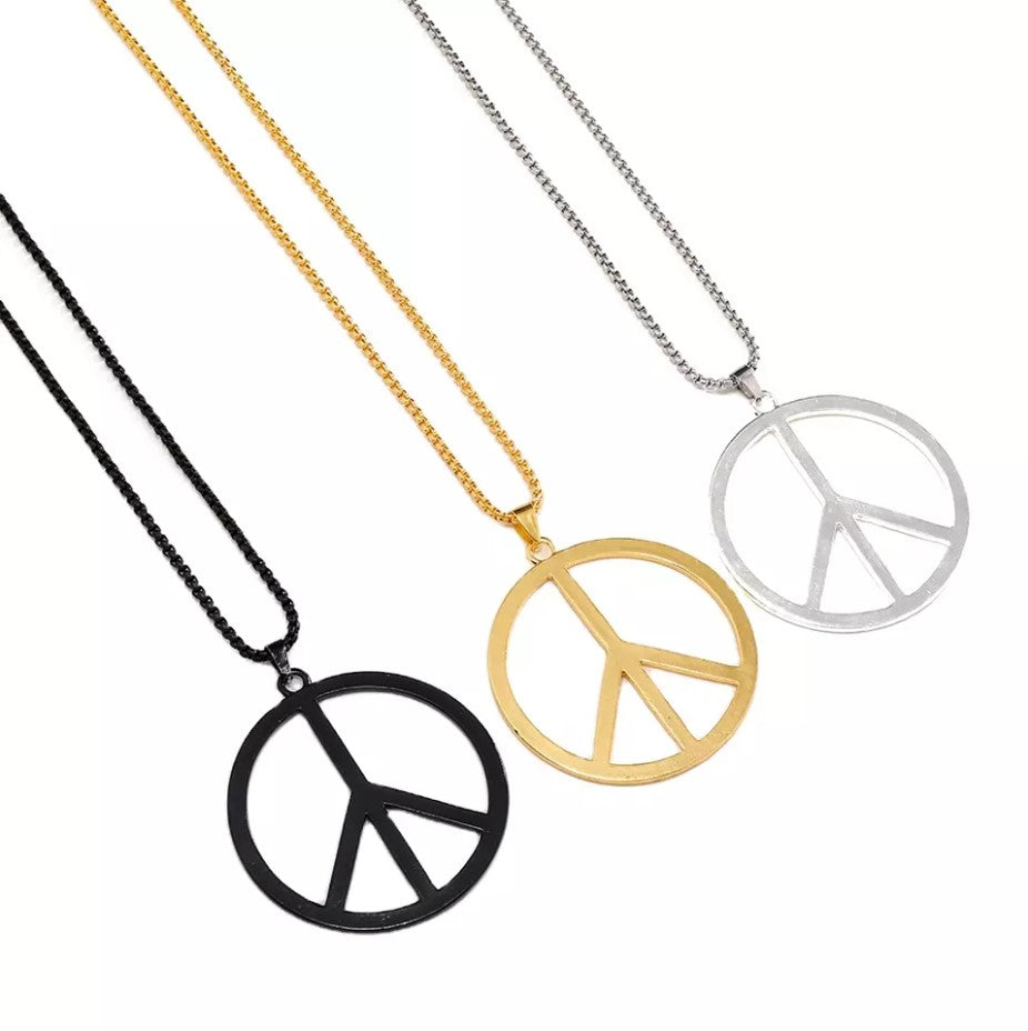 Large Black Peace Sign Pendant Necklace