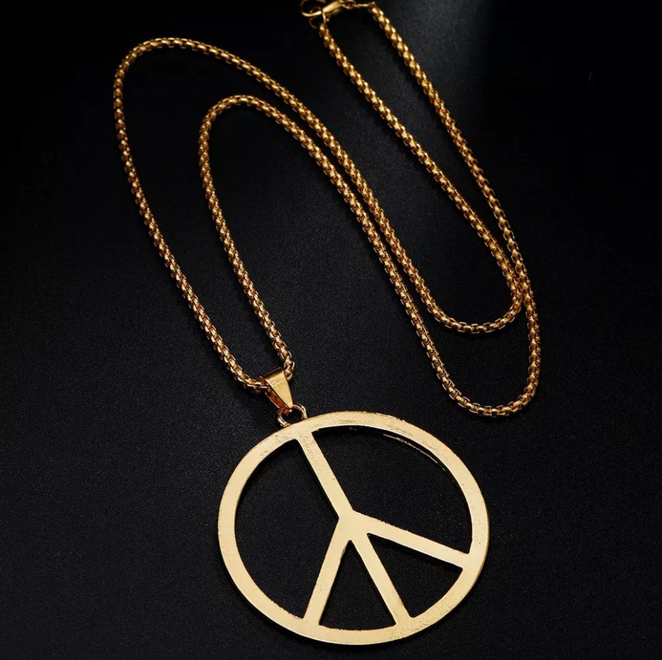 Large Silver Peace Sign Pendant Necklace