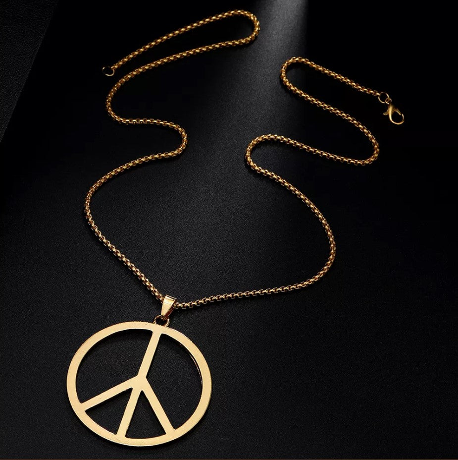 Large Silver Peace Sign Pendant Necklace
