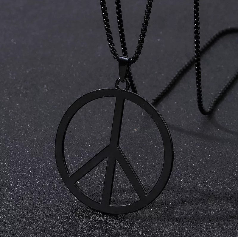 Large Silver Peace Sign Pendant Necklace