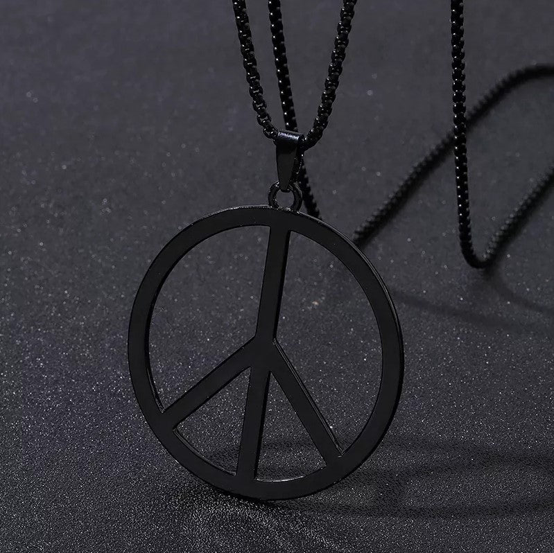 Large Gold Peace Sign Pendant Necklace