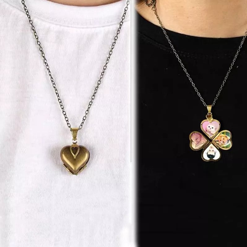 4 Photo Locket, Heart Shaped Gold Photo Locket Necklace