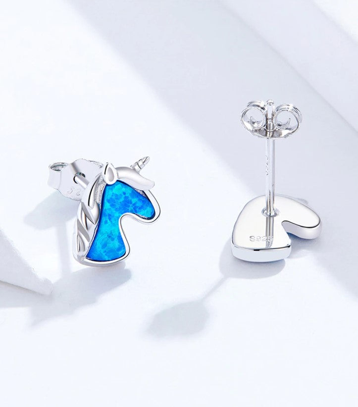 Bright Blue Beautiful Unicorn Stud Earrings