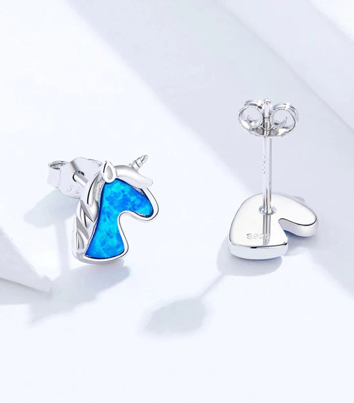 White and Silver Beautiful Unicorn Stud Earrings