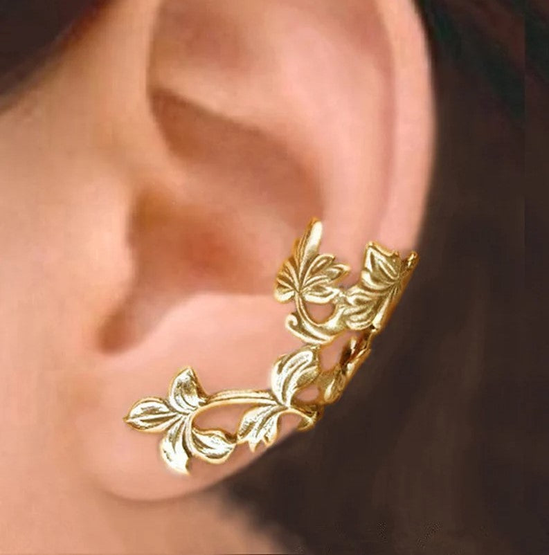Silver Floral Hollowed Out Flower & Leaf Earring Cuff