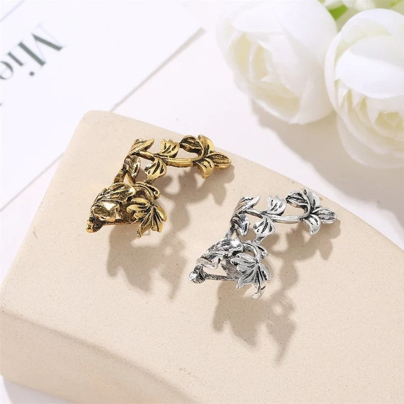 Gold Floral Hollowed Out Flower & Leaf Earring Cuff
