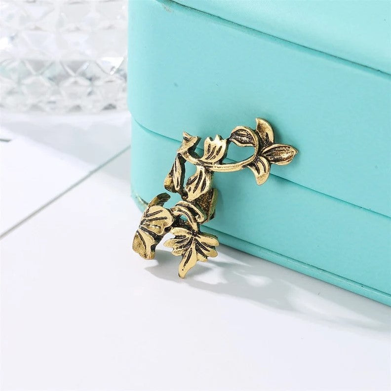 Silver Floral Hollowed Out Flower & Leaf Earring Cuff