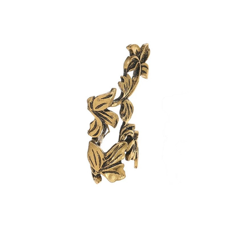 Gold Floral Hollowed Out Flower & Leaf Earring Cuff