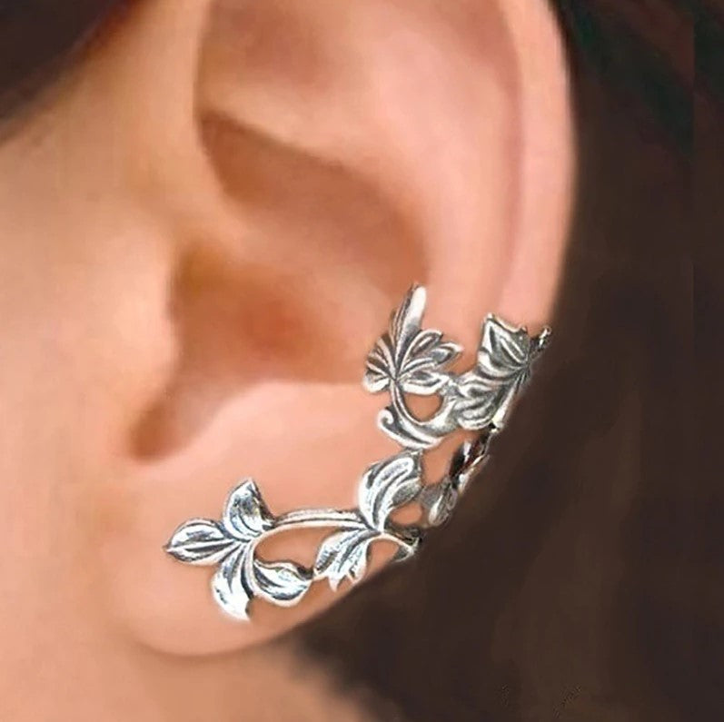 Silver Floral Hollowed Out Flower & Leaf Earring Cuff