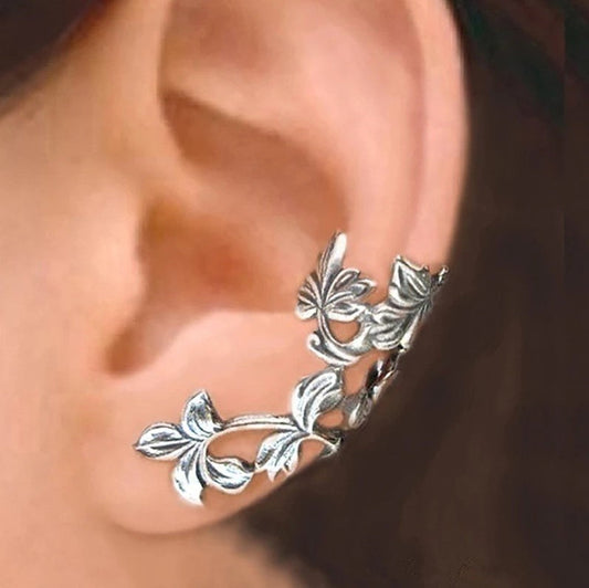 Silver Floral Hollowed Out Flower & Leaf Earring Cuff