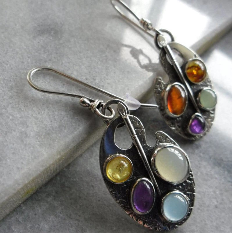 Colorful Asymmetrical Gemstone Artist Palette Earrings