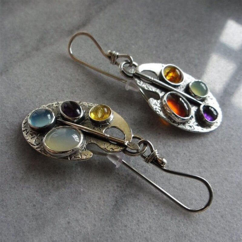 Colorful Asymmetrical Gemstone Artist Palette Earrings