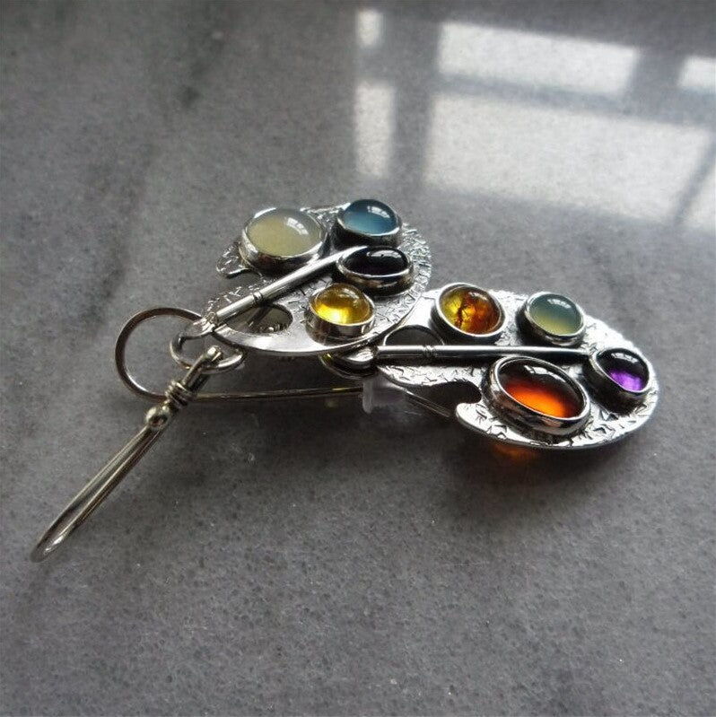 Colorful Asymmetrical Gemstone Artist Palette Earrings