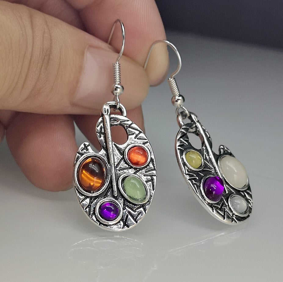 Colorful Asymmetrical Gemstone Artist Palette Earrings