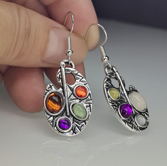 Colorful Asymmetrical Gemstone Artist Palette Earrings