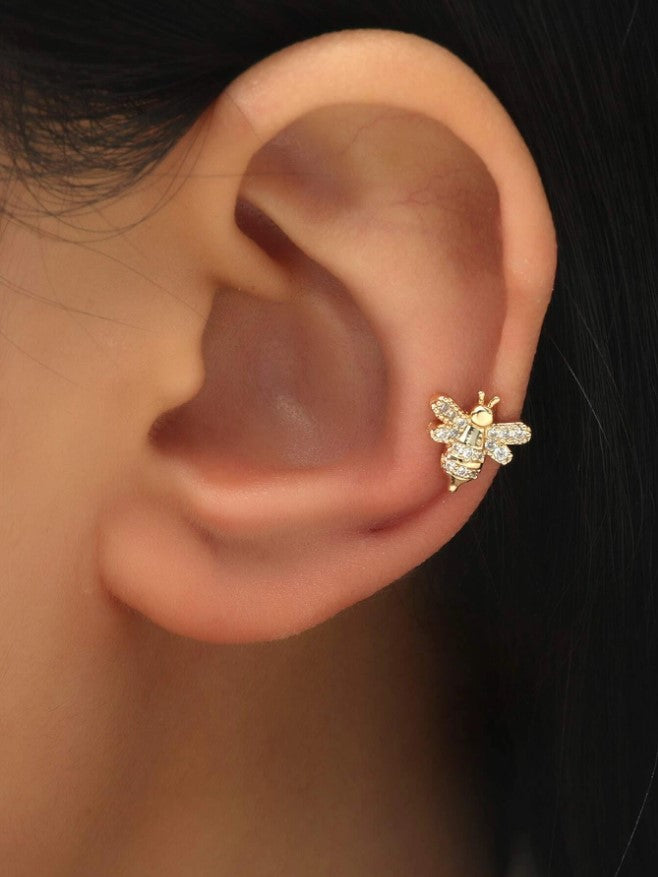 Bee Crystal Gold Ear Cuff Earring