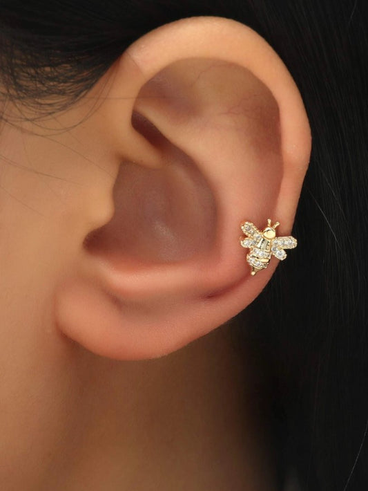 Bee Crystal Gold Ear Cuff Earring