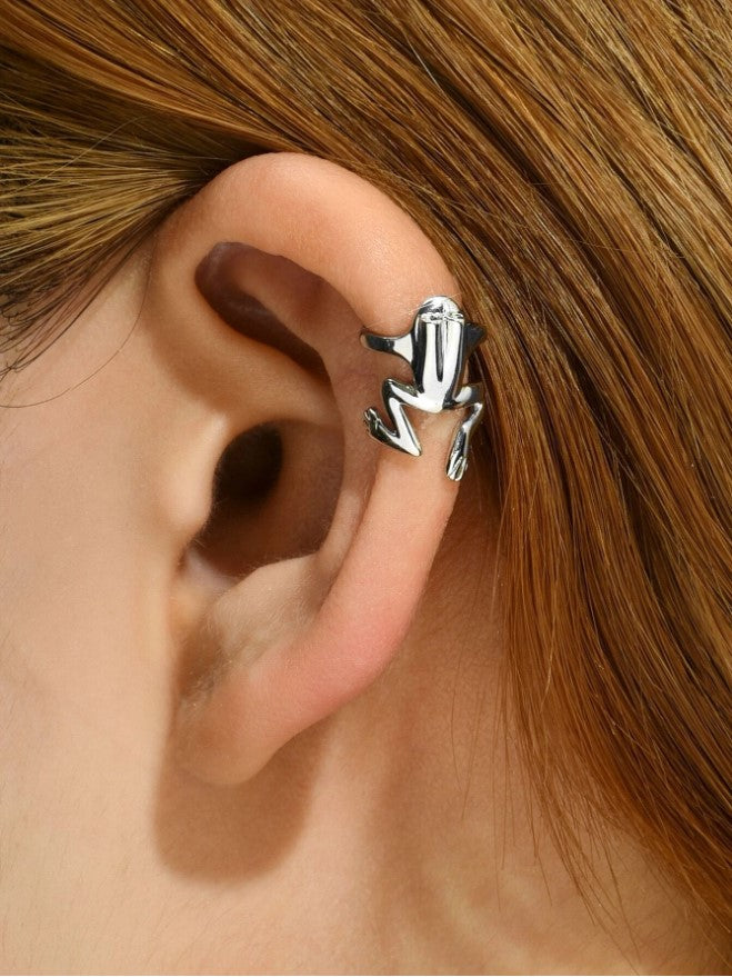 Cute Silver Frog Cuff Earrings