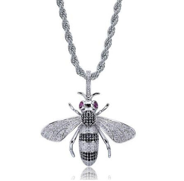 Silver Honey Bee Crystal Pendant Necklace