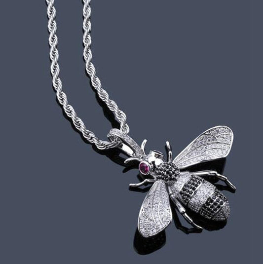 Silver Honey Bee Crystal Pendant Necklace
