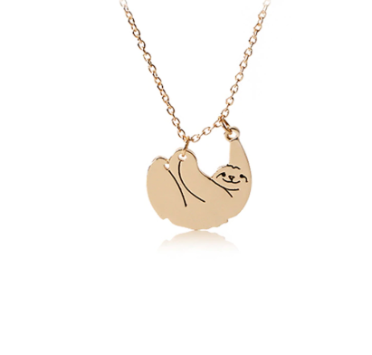 Cute Silver Hanging Sloth Animal Pendant Necklace