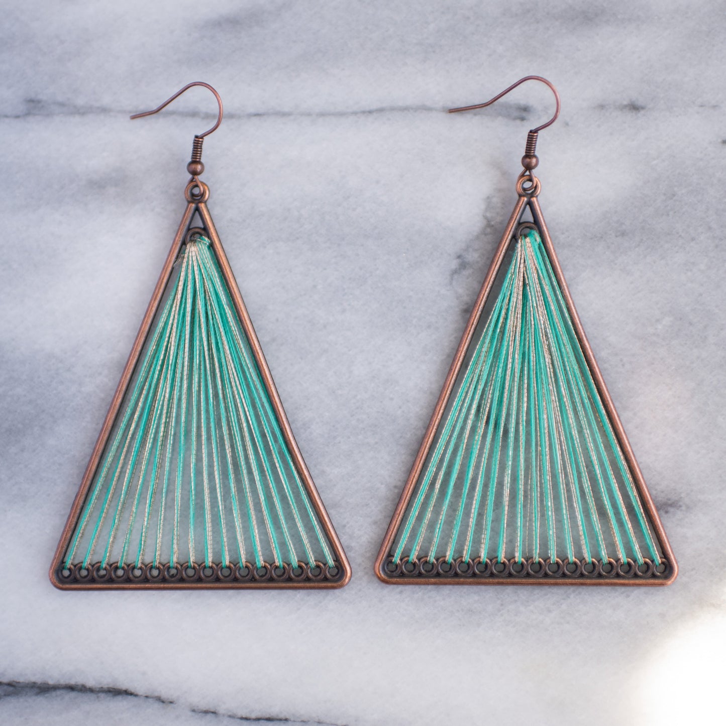 Red Geometric Triangle Woven Cloth Boho Earrings